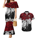 custom-knights-rugby-couples-matching-mermaid-dress-and-hawaiian-shirt-novocastrians-hibiscus-and-turtle-with-polynesian-pattern