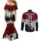 custom-knights-rugby-couples-matching-mermaid-dress-and-long-sleeve-button-shirt-novocastrians-hibiscus-and-turtle-with-polynesian-pattern