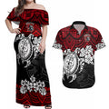 custom-knights-rugby-couples-matching-off-shoulder-maxi-dress-and-hawaiian-shirt-novocastrians-hibiscus-and-turtle-with-polynesian-pattern