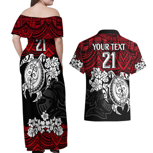 custom-knights-rugby-couples-matching-off-shoulder-maxi-dress-and-hawaiian-shirt-novocastrians-hibiscus-and-turtle-with-polynesian-pattern