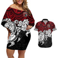 custom-knights-rugby-couples-matching-off-shoulder-short-dress-and-hawaiian-shirt-novocastrians-hibiscus-and-turtle-with-polynesian-pattern