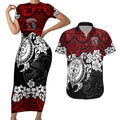 custom-knights-rugby-couples-matching-short-sleeve-bodycon-dress-and-hawaiian-shirt-novocastrians-hibiscus-and-turtle-with-polynesian-pattern