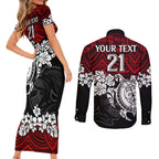custom-knights-rugby-couples-matching-short-sleeve-bodycon-dress-and-long-sleeve-button-shirt-novocastrians-hibiscus-and-turtle-with-polynesian-pattern