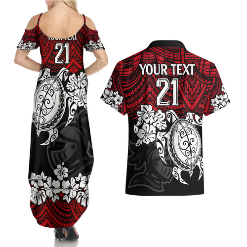 custom-knights-rugby-couples-matching-summer-maxi-dress-and-hawaiian-shirt-novocastrians-hibiscus-and-turtle-with-polynesian-pattern