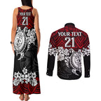 custom-knights-rugby-couples-matching-tank-maxi-dress-and-long-sleeve-button-shirt-novocastrians-hibiscus-and-turtle-with-polynesian-pattern