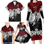 custom-knights-rugby-family-matching-long-sleeve-bodycon-dress-and-hawaiian-shirt-novocastrians-hibiscus-and-turtle-with-polynesian-pattern
