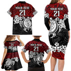 custom-knights-rugby-family-matching-long-sleeve-bodycon-dress-and-hawaiian-shirt-novocastrians-hibiscus-and-turtle-with-polynesian-pattern
