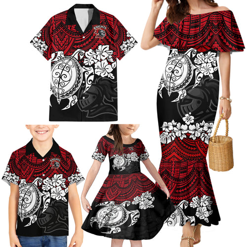 custom-knights-rugby-family-matching-mermaid-dress-and-hawaiian-shirt-novocastrians-hibiscus-and-turtle-with-polynesian-pattern