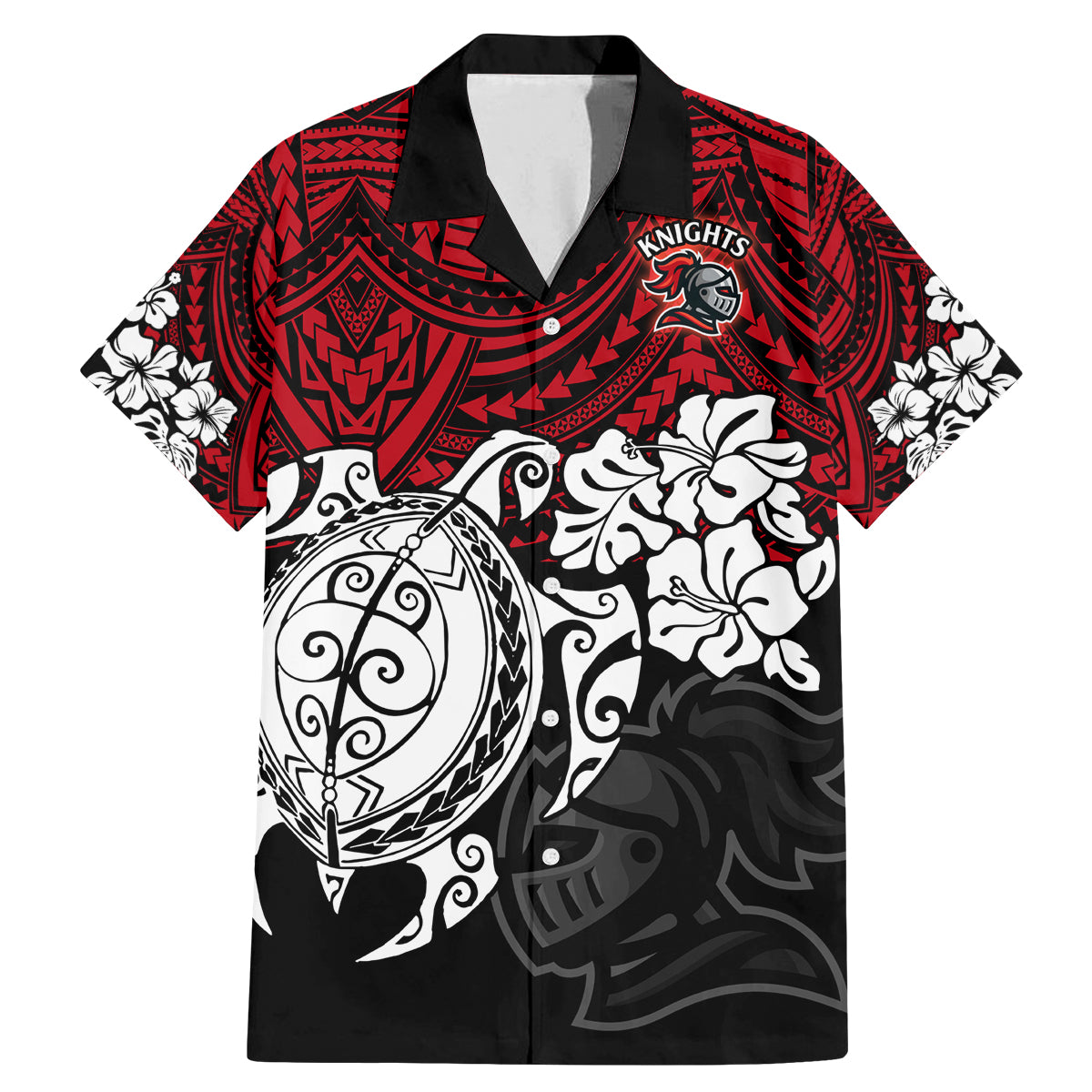 custom-knights-rugby-family-matching-mermaid-dress-and-hawaiian-shirt-novocastrians-hibiscus-and-turtle-with-polynesian-pattern