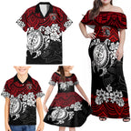 custom-knights-rugby-family-matching-off-shoulder-maxi-dress-and-hawaiian-shirt-novocastrians-hibiscus-and-turtle-with-polynesian-pattern