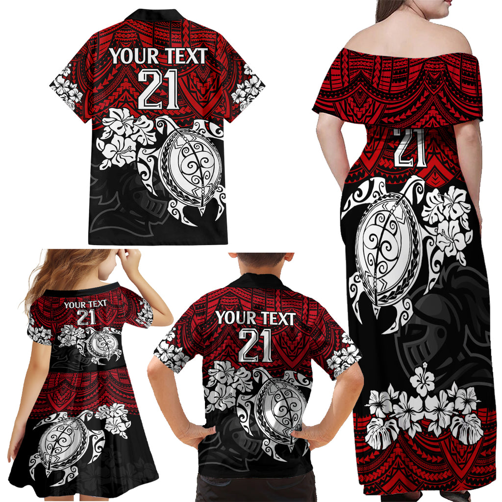 custom-knights-rugby-family-matching-off-shoulder-maxi-dress-and-hawaiian-shirt-novocastrians-hibiscus-and-turtle-with-polynesian-pattern