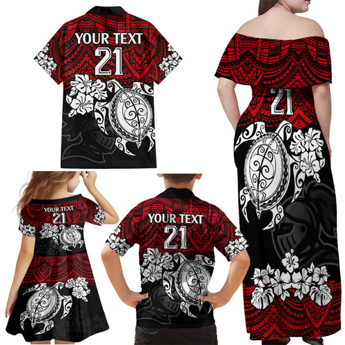 custom-knights-rugby-family-matching-off-shoulder-maxi-dress-and-hawaiian-shirt-novocastrians-hibiscus-and-turtle-with-polynesian-pattern
