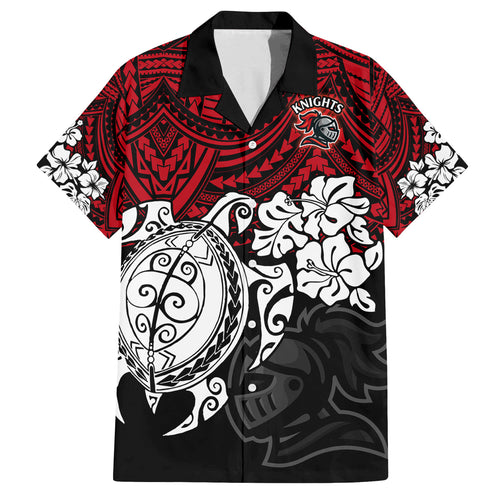 custom-knights-rugby-family-matching-off-shoulder-maxi-dress-and-hawaiian-shirt-novocastrians-hibiscus-and-turtle-with-polynesian-pattern