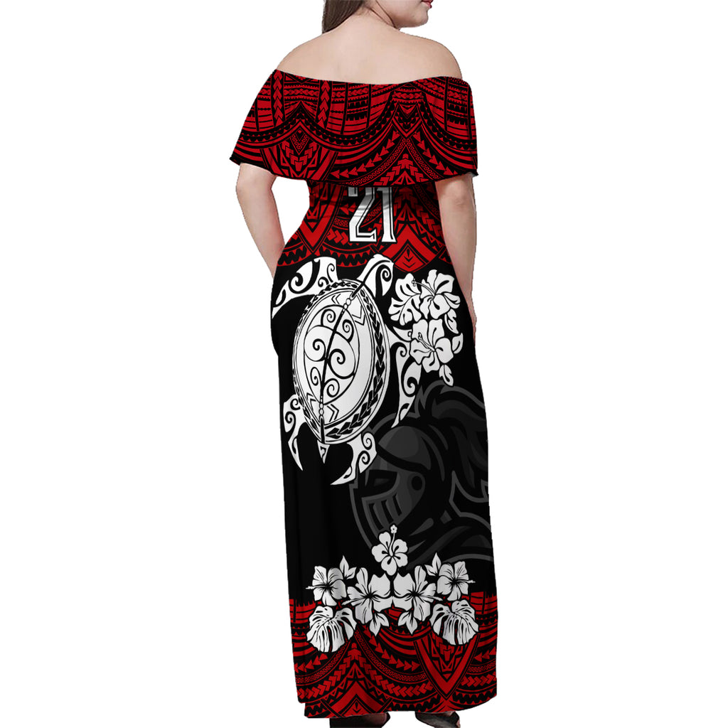 custom-knights-rugby-family-matching-off-shoulder-maxi-dress-and-hawaiian-shirt-novocastrians-hibiscus-and-turtle-with-polynesian-pattern