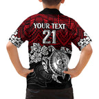 custom-knights-rugby-family-matching-off-shoulder-short-dress-and-hawaiian-shirt-novocastrians-hibiscus-and-turtle-with-polynesian-pattern