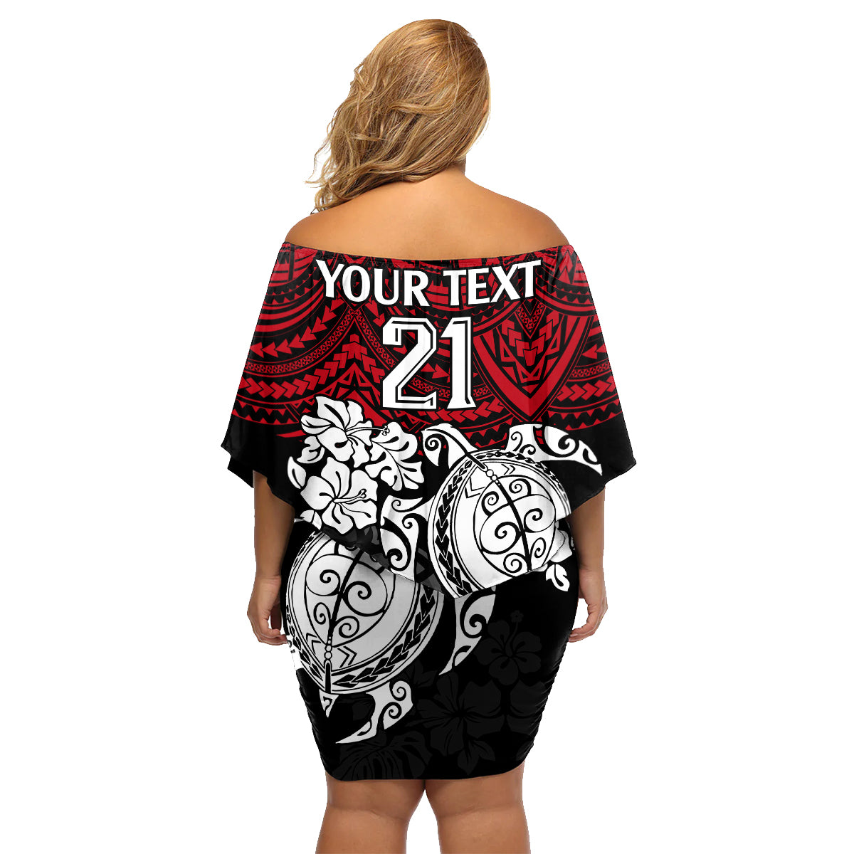 custom-knights-rugby-family-matching-off-shoulder-short-dress-and-hawaiian-shirt-novocastrians-hibiscus-and-turtle-with-polynesian-pattern