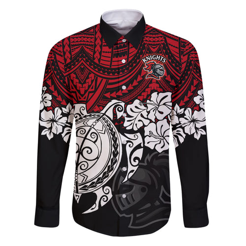 custom-knights-rugby-family-matching-puletasi-dress-and-hawaiian-shirt-novocastrians-hibiscus-and-turtle-with-polynesian-pattern