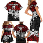 custom-knights-rugby-family-matching-short-sleeve-bodycon-dress-and-hawaiian-shirt-novocastrians-hibiscus-and-turtle-with-polynesian-pattern