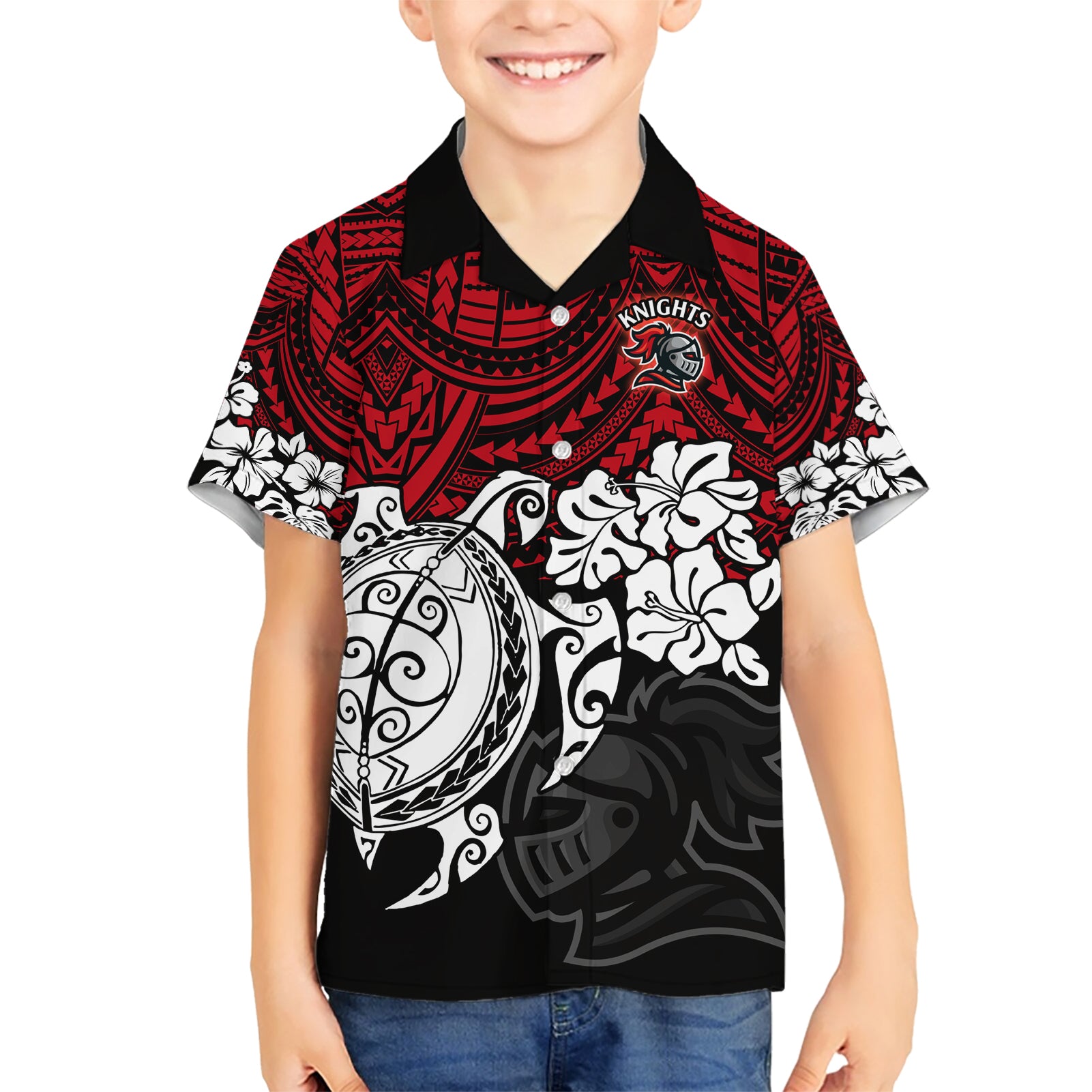custom-knights-rugby-hawaiian-shirt-novocastrians-hibiscus-and-turtle-with-polynesian-pattern