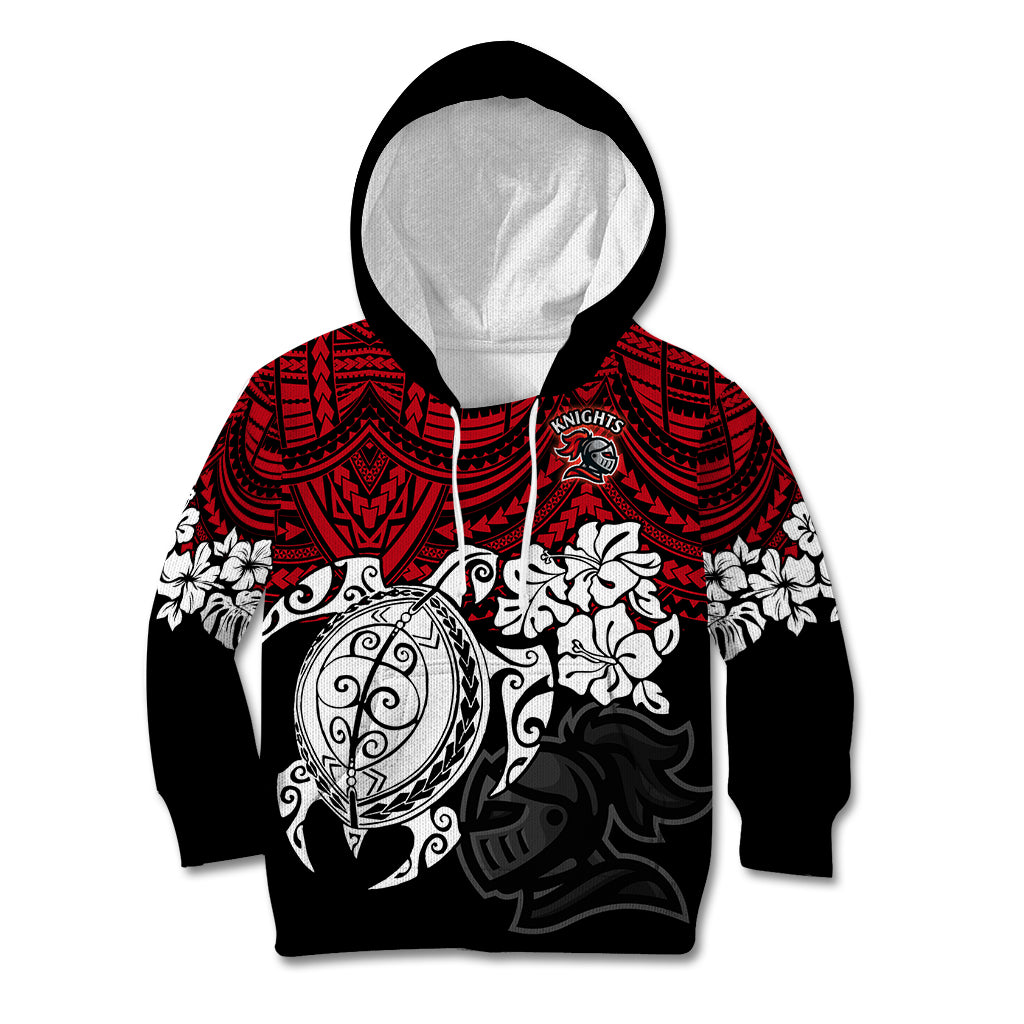 custom-knights-rugby-kid-hoodie-novocastrians-hibiscus-and-turtle-with-polynesian-pattern
