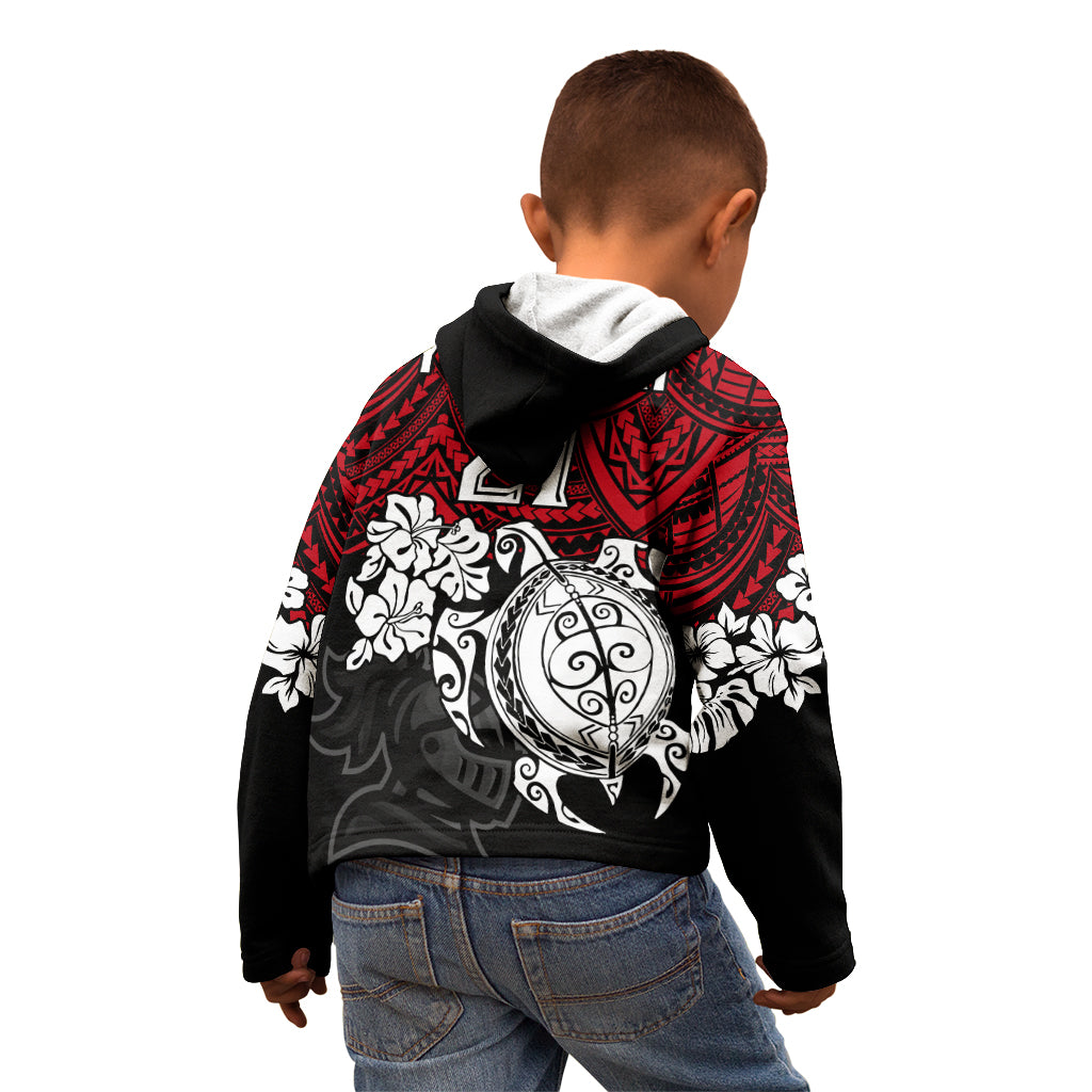 custom-knights-rugby-kid-hoodie-novocastrians-hibiscus-and-turtle-with-polynesian-pattern
