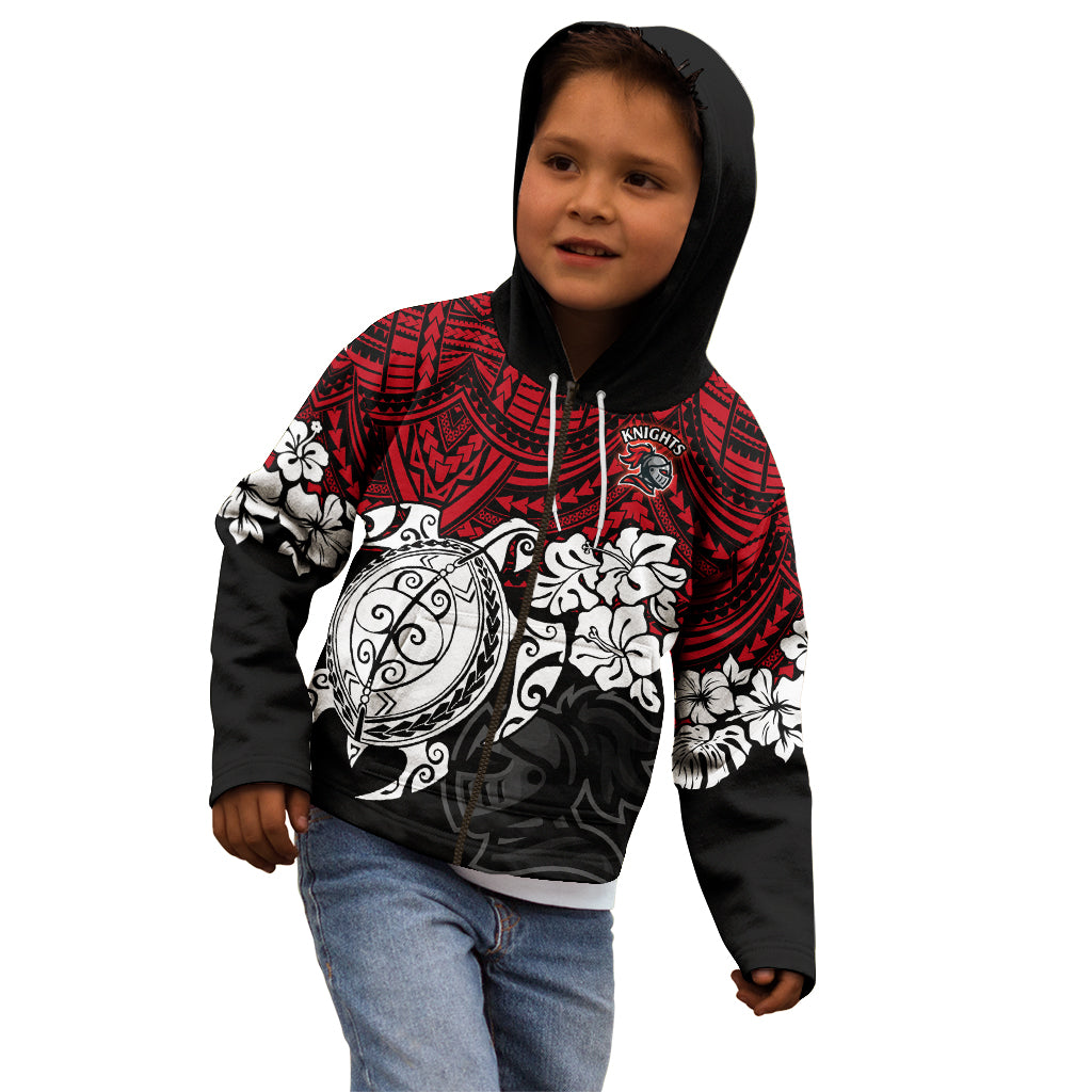 custom-knights-rugby-kid-hoodie-novocastrians-hibiscus-and-turtle-with-polynesian-pattern