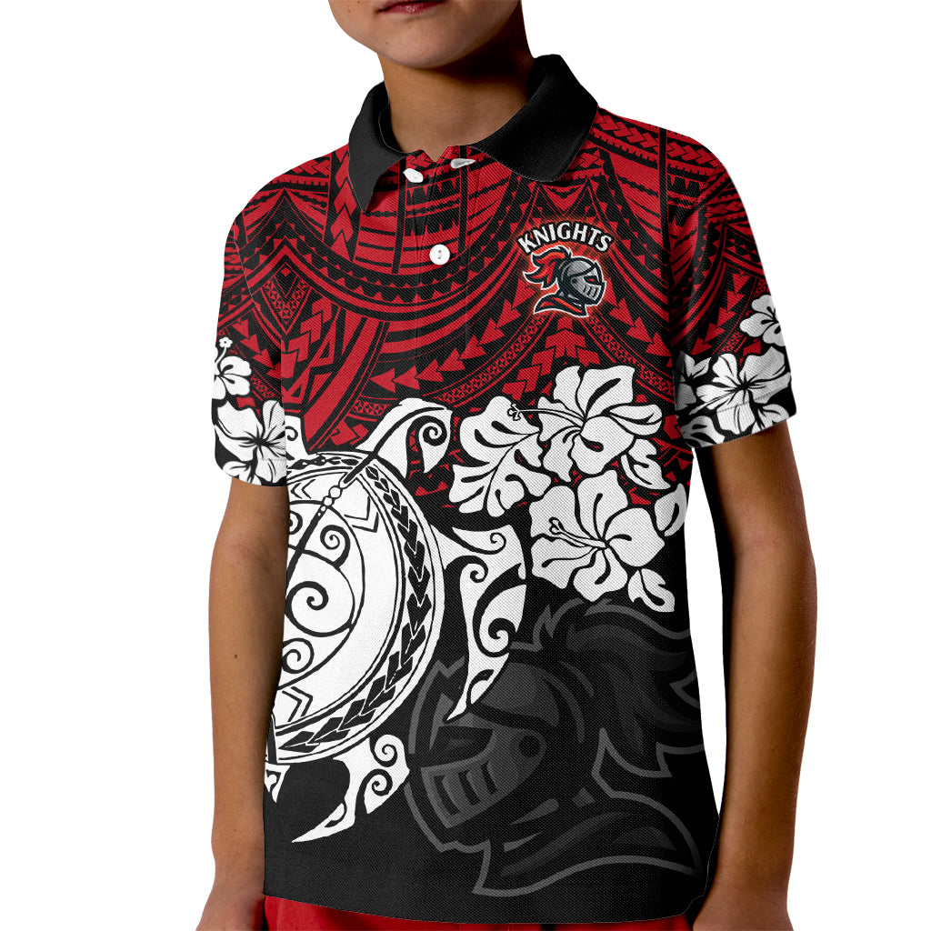 custom-knights-rugby-kid-polo-shirt-novocastrians-hibiscus-and-turtle-with-polynesian-pattern
