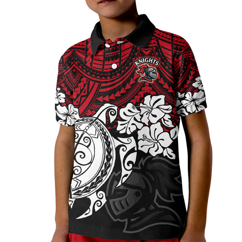 custom-knights-rugby-kid-polo-shirt-novocastrians-hibiscus-and-turtle-with-polynesian-pattern