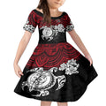 custom-knights-rugby-kid-short-sleeve-dress-novocastrians-hibiscus-and-turtle-with-polynesian-pattern