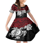 custom-knights-rugby-kid-short-sleeve-dress-novocastrians-hibiscus-and-turtle-with-polynesian-pattern