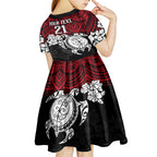 custom-knights-rugby-kid-short-sleeve-dress-novocastrians-hibiscus-and-turtle-with-polynesian-pattern