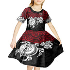custom-knights-rugby-kid-short-sleeve-dress-novocastrians-hibiscus-and-turtle-with-polynesian-pattern