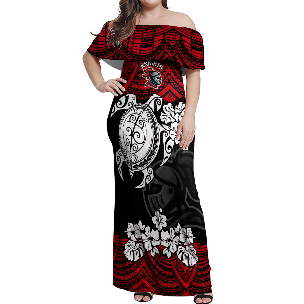 custom-knights-rugby-off-shoulder-maxi-dress-novocastrians-hibiscus-and-turtle-with-polynesian-pattern
