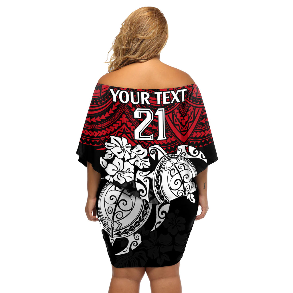 custom-knights-rugby-off-shoulder-short-dress-novocastrians-hibiscus-and-turtle-with-polynesian-pattern