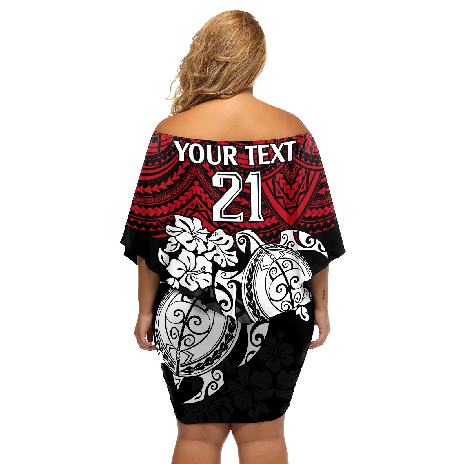 custom-knights-rugby-off-shoulder-short-dress-novocastrians-hibiscus-and-turtle-with-polynesian-pattern