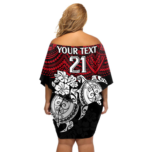 custom-knights-rugby-off-shoulder-short-dress-novocastrians-hibiscus-and-turtle-with-polynesian-pattern