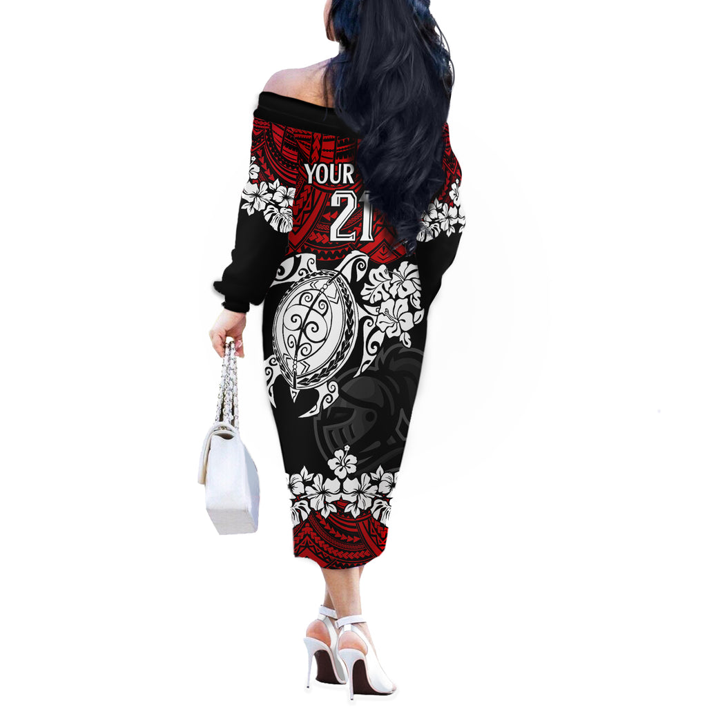 custom-knights-rugby-off-the-shoulder-long-sleeve-dress-novocastrians-hibiscus-and-turtle-with-polynesian-pattern