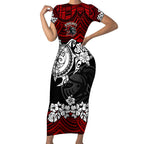 custom-knights-rugby-short-sleeve-bodycon-dress-novocastrians-hibiscus-and-turtle-with-polynesian-pattern