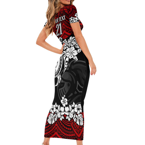 custom-knights-rugby-short-sleeve-bodycon-dress-novocastrians-hibiscus-and-turtle-with-polynesian-pattern