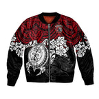 custom-knights-rugby-sleeve-zip-bomber-jacket-novocastrians-hibiscus-and-turtle-with-polynesian-pattern
