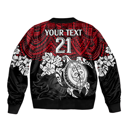 custom-knights-rugby-sleeve-zip-bomber-jacket-novocastrians-hibiscus-and-turtle-with-polynesian-pattern