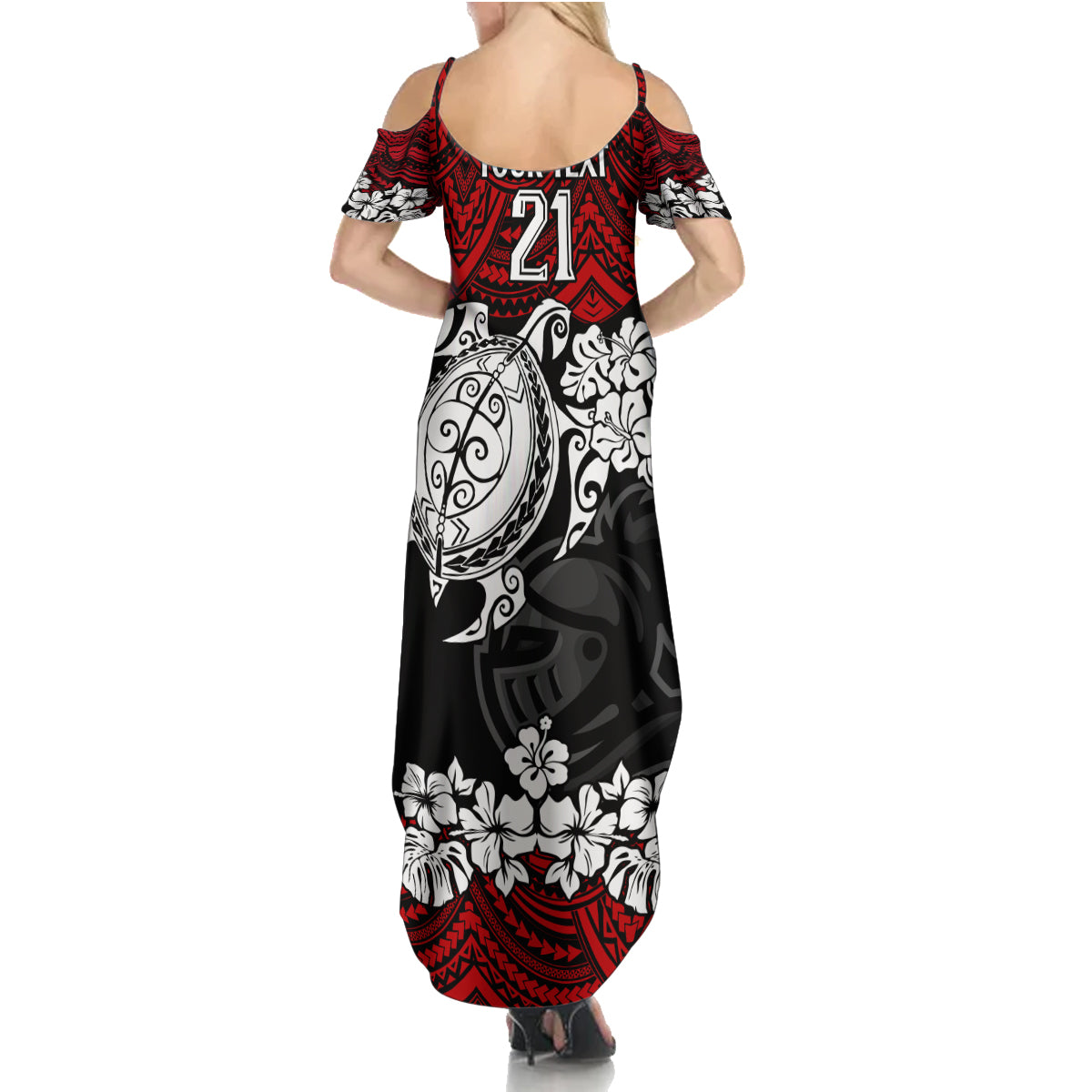 custom-knights-rugby-summer-maxi-dress-novocastrians-hibiscus-and-turtle-with-polynesian-pattern