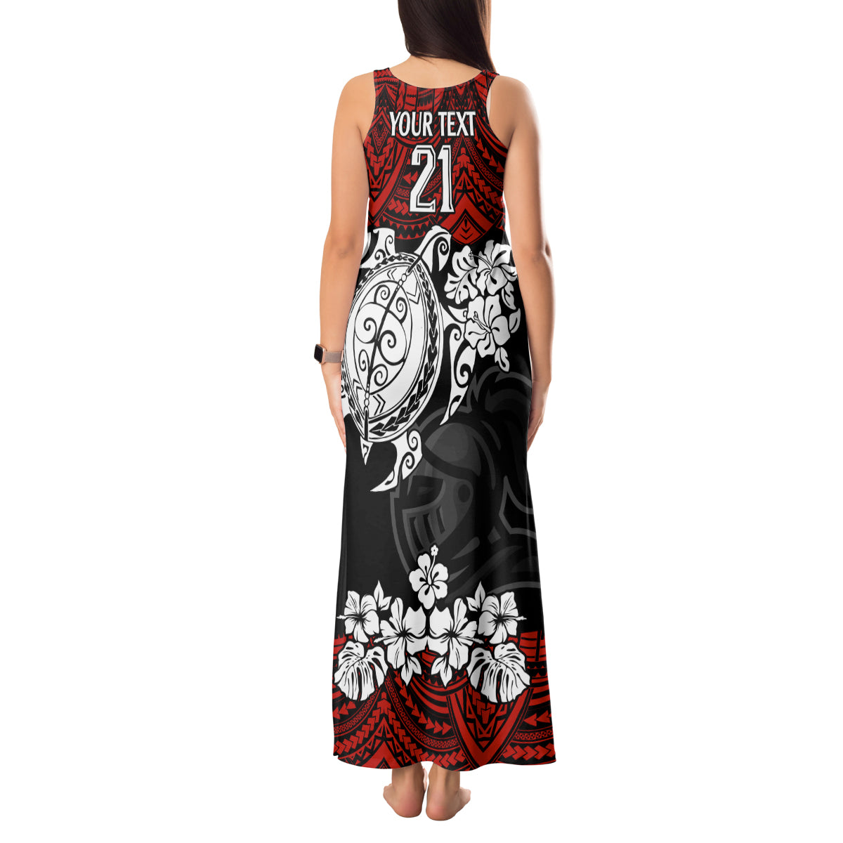custom-knights-rugby-tank-maxi-dress-novocastrians-hibiscus-and-turtle-with-polynesian-pattern