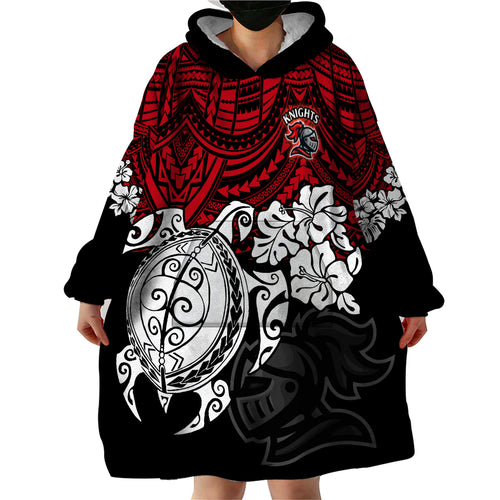 custom-knights-rugby-wearable-blanket-hoodie-novocastrians-hibiscus-and-turtle-with-polynesian-pattern