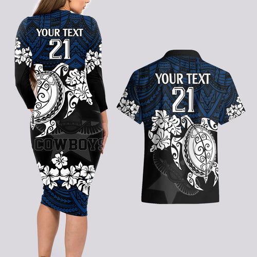 custom-cowboys-rugby-couples-matching-long-sleeve-bodycon-dress-and-hawaiian-shirt-hibiscus-and-turtle-with-polynesian-pattern