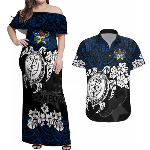 custom-cowboys-rugby-couples-matching-off-shoulder-maxi-dress-and-hawaiian-shirt-hibiscus-and-turtle-with-polynesian-pattern