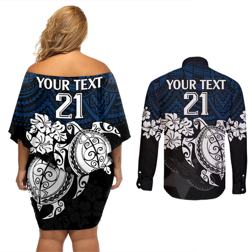custom-cowboys-rugby-couples-matching-off-shoulder-short-dress-and-long-sleeve-button-shirt-hibiscus-and-turtle-with-polynesian-pattern