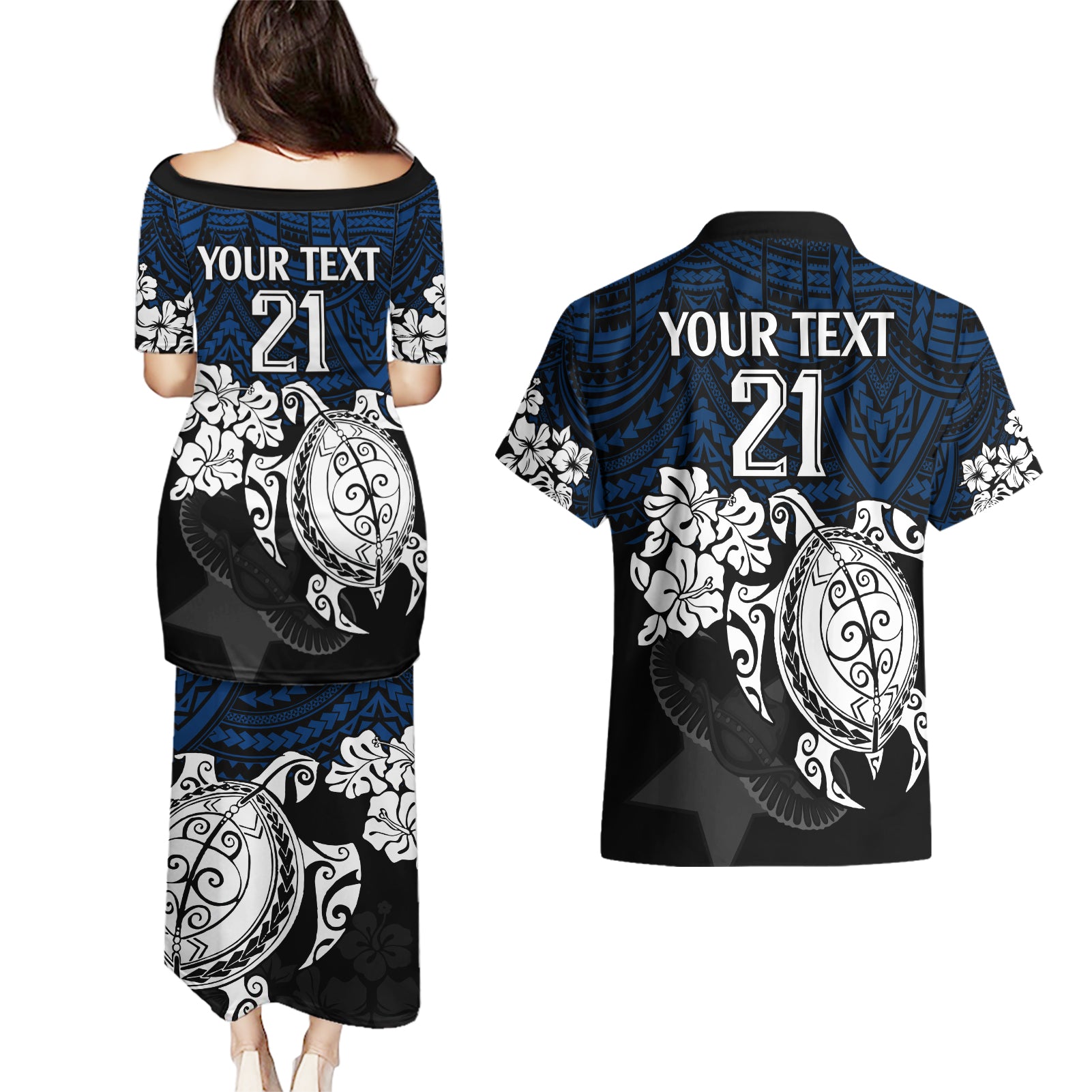 custom-cowboys-rugby-couples-matching-puletasi-dress-and-hawaiian-shirt-hibiscus-and-turtle-with-polynesian-pattern