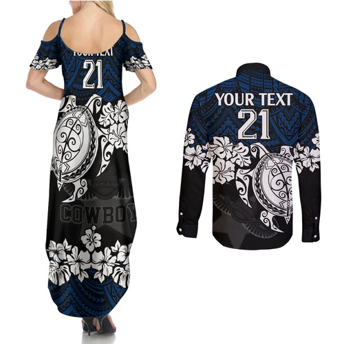 custom-cowboys-rugby-couples-matching-summer-maxi-dress-and-long-sleeve-button-shirt-hibiscus-and-turtle-with-polynesian-pattern