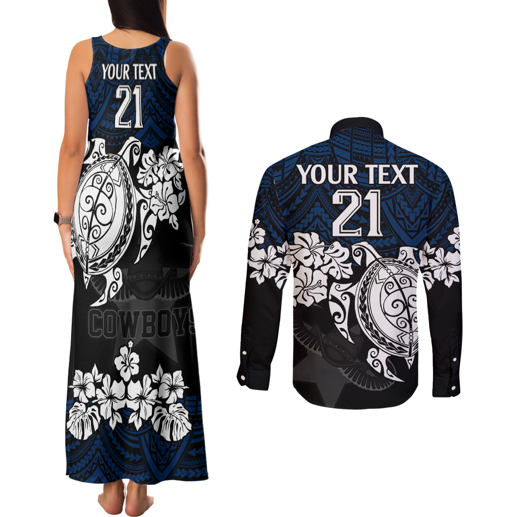 custom-cowboys-rugby-couples-matching-tank-maxi-dress-and-long-sleeve-button-shirt-hibiscus-and-turtle-with-polynesian-pattern